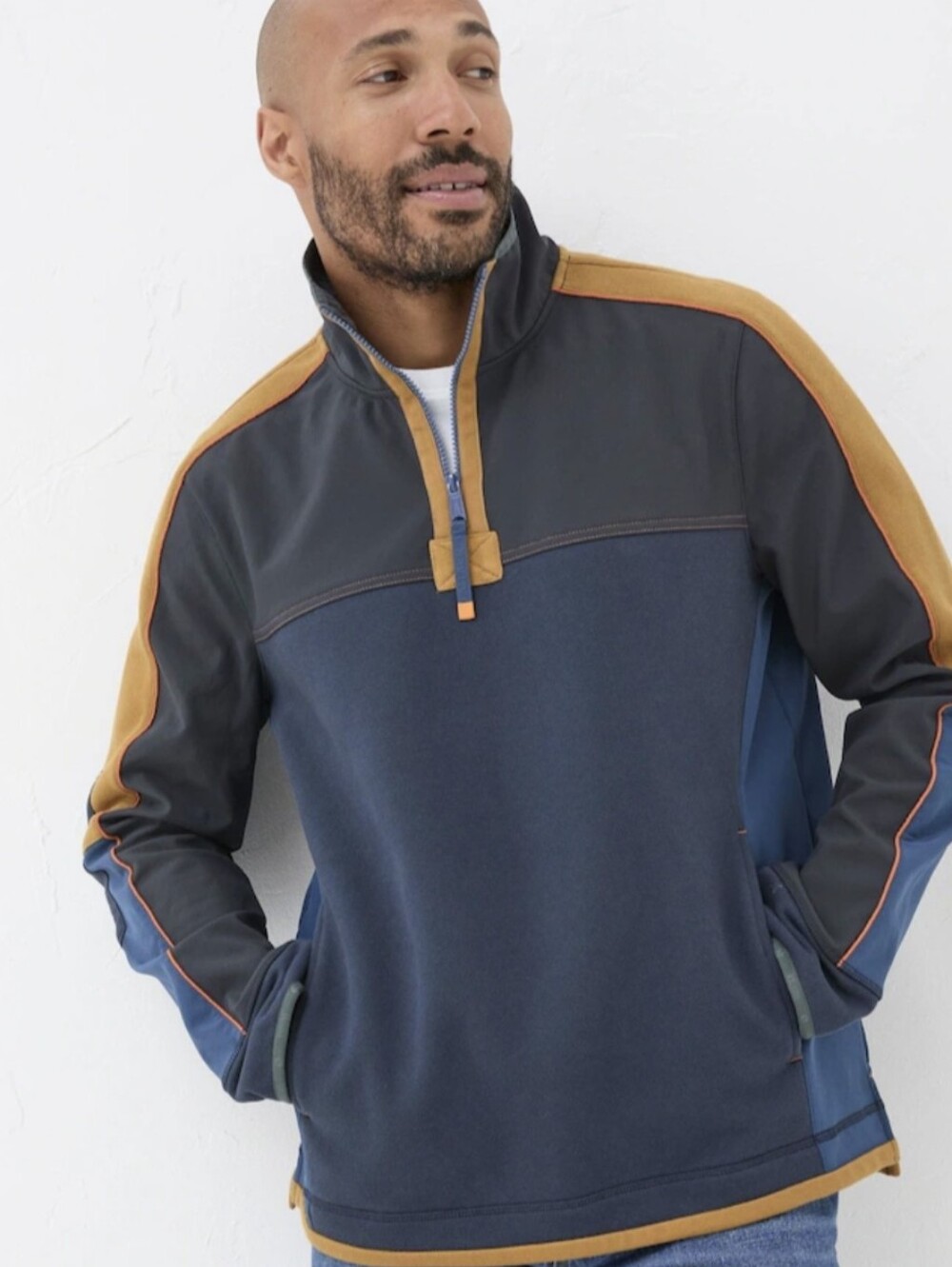FatFace Airlie Hybird Navy and Mustard  Sweatshirt / Jacket Sz.L NWT